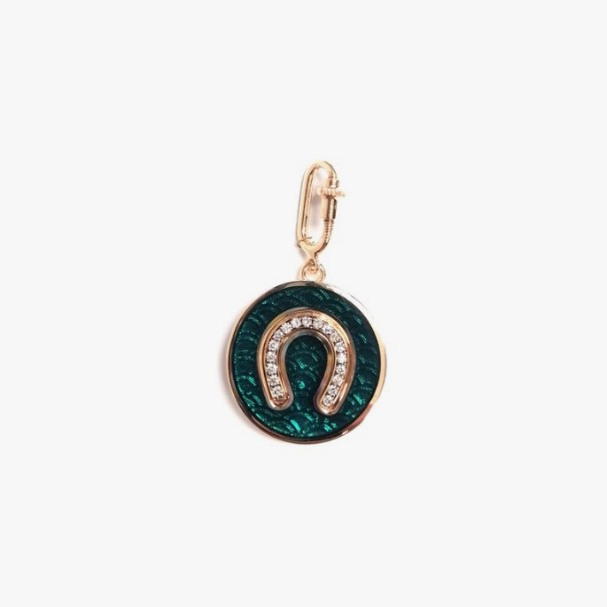 Charm in Pink Gold & Petrol Enamel set with Diamonds