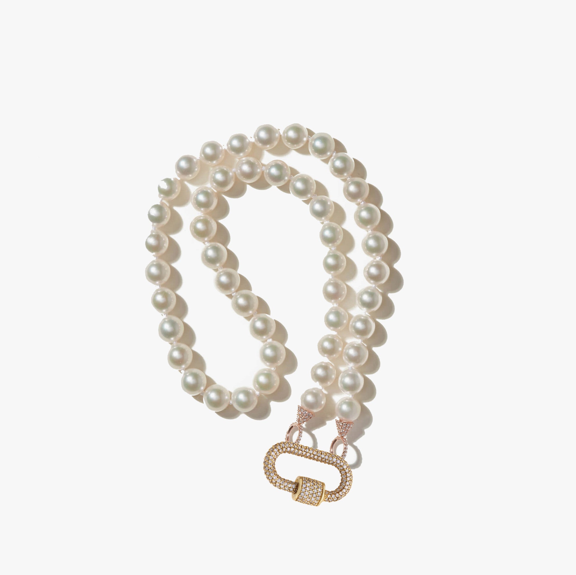 Akoya pearl strand with allstone diamond loops and allstone diamond lock