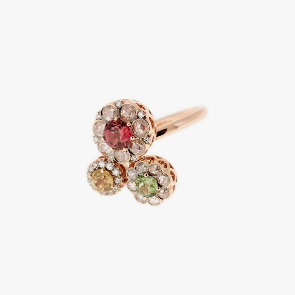 Ring in Pink Gold set with Diamonds & Colored Tourmalines