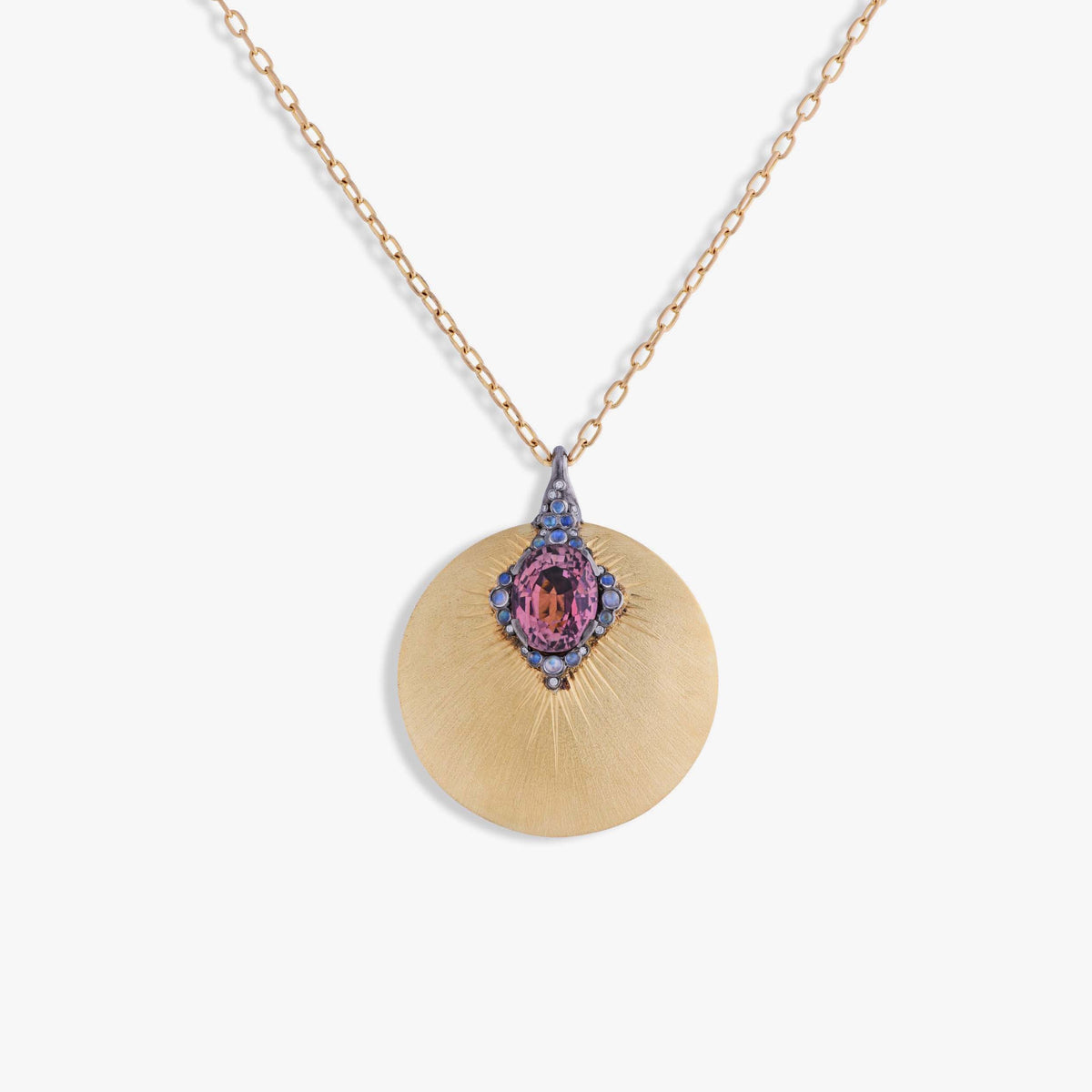Constellation disc pendant necklace with pink tourmaline, moonstone and diamonds