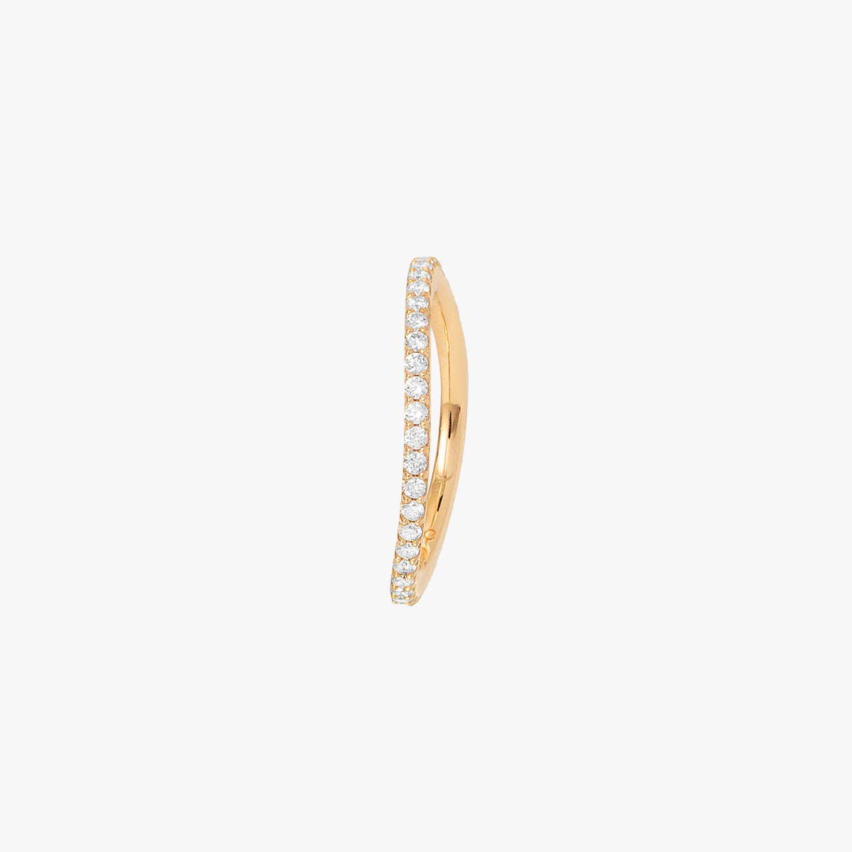 Curved love band in yellow gold with white diamond pavé