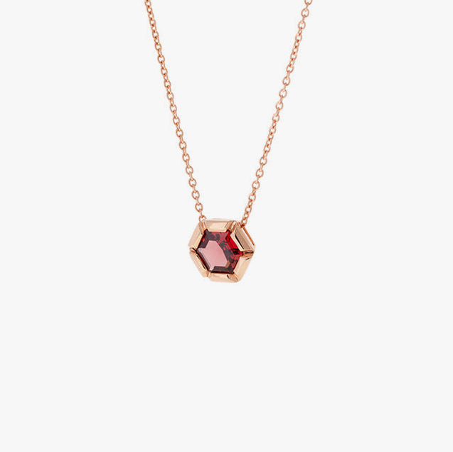 Rose de france pendant necklace with red garnet and pink gold