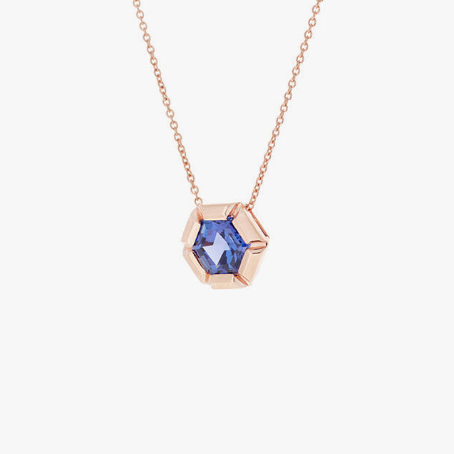 Rose de france pendant necklace with tanzanite and pink gold
