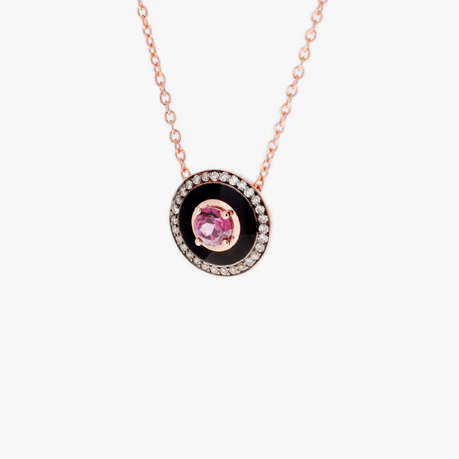 Mina pendant necklace with black enamel, pink tourmaline and diamonds