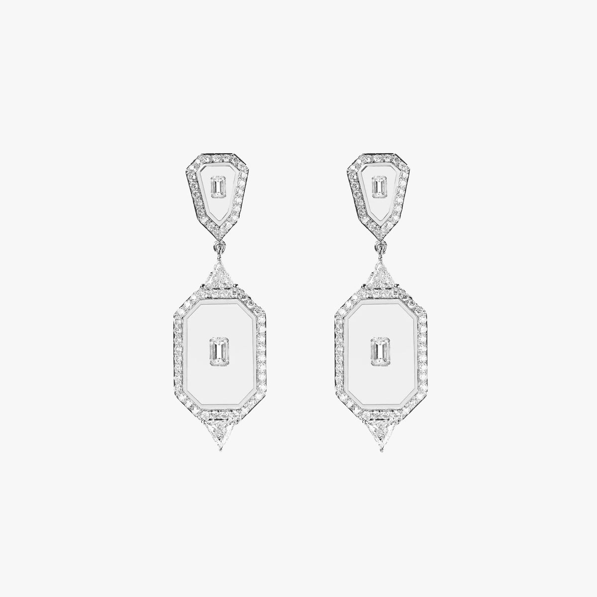 Universe earrings with trillion and emerald cut diamonds