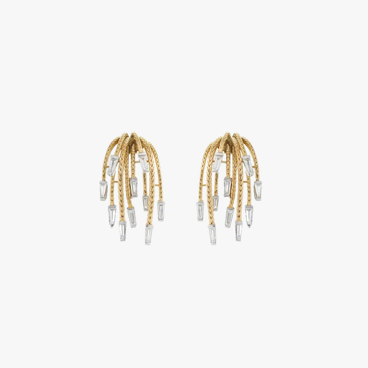 Yellow gold earrings with white diamond baguettes