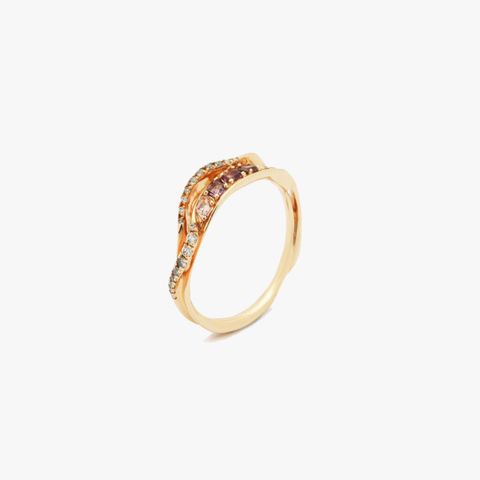 Inhale violet stackable ring in yellow gold with diamonds and spinel