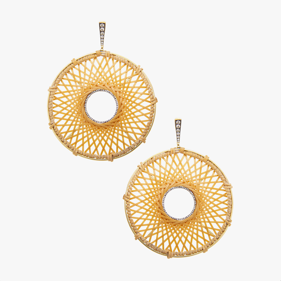 Woven bamboo earrings with diamonds
