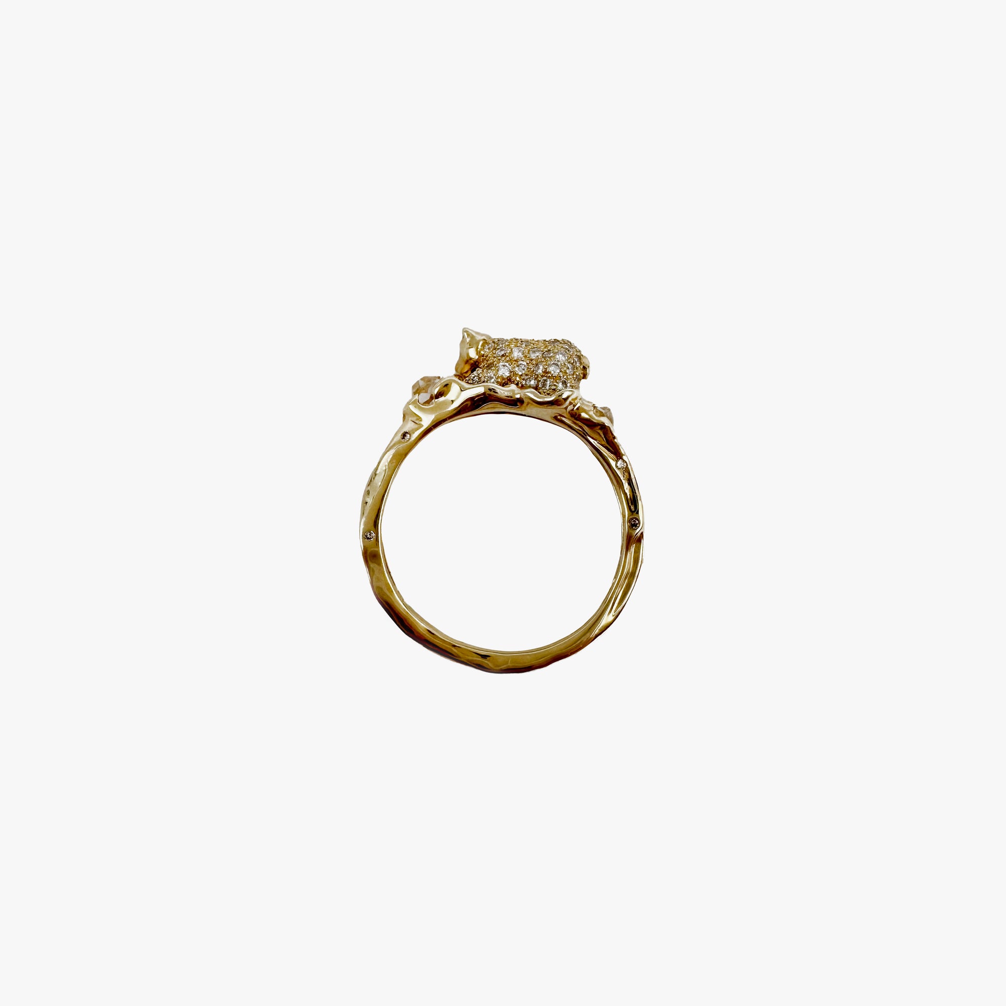 Yellow gold bear stackable ring with diamonds